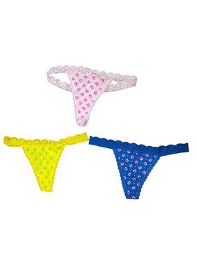 Gilly Hicks Lot of 3 Down Undies Thong Panties Floral Cotton Lace Size Small S